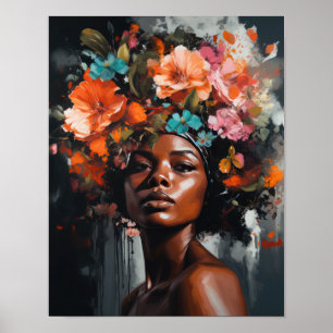 Woman With Flower Head Art Print Poster