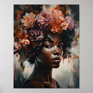 Woman With Flower Head Art Print Poster
