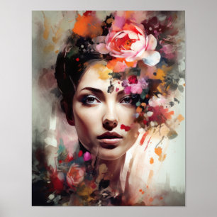 Woman With Flower Head Art Print Poster