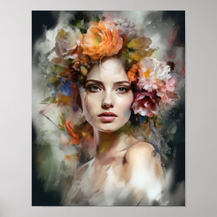 Woman With Flower Head Art Print Poster