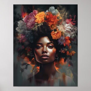 Woman With Flower Head Art Print Poster