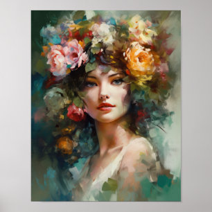 Woman With Flower Head Art Print Poster