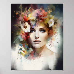 Woman With Flower Head Art Print Poster