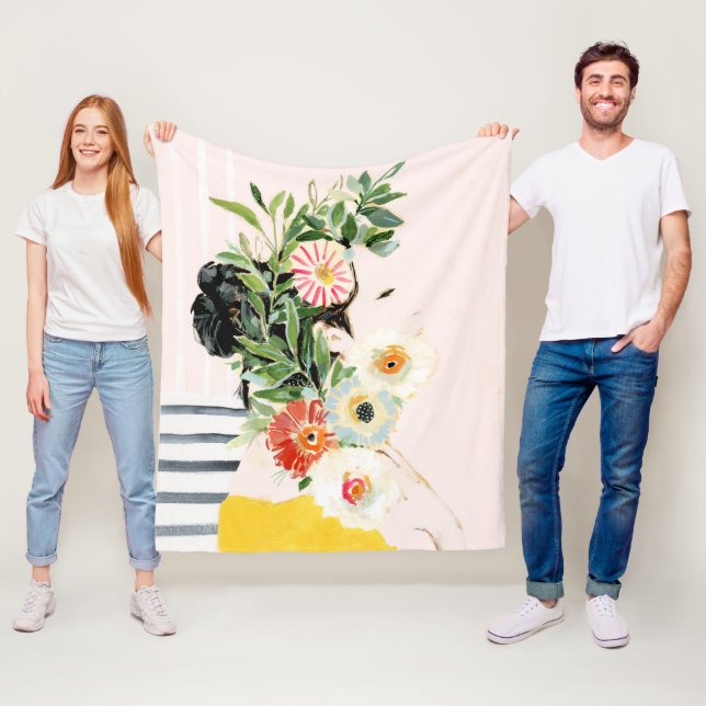 Woman with Flowers Fleece Blanket (In Situ)