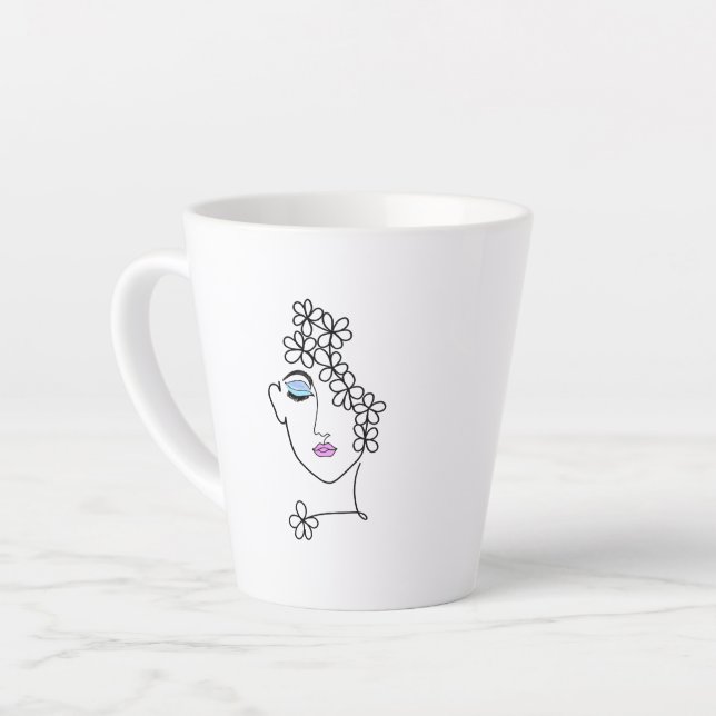 Woman With Flowers Line Art   Latte Mug (Left Angle)