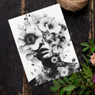 Woman With Flowers On Her Mind ai artwork Fantasy Postcard
