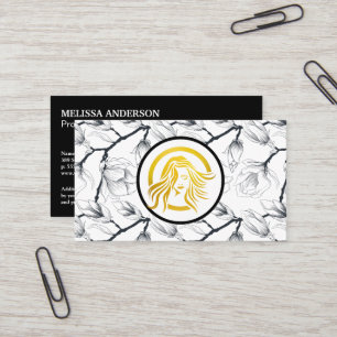 Woman with Flowing Hair Natural Flower Branches Business Card