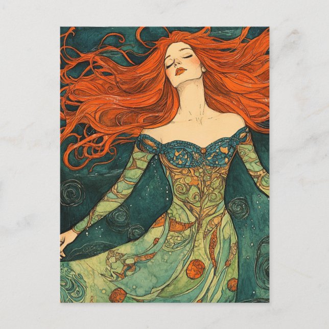 Woman With Flowing Red Hair Postcard (Front)