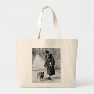 Woman with French Bulldog, 1920s Large Tote Bag