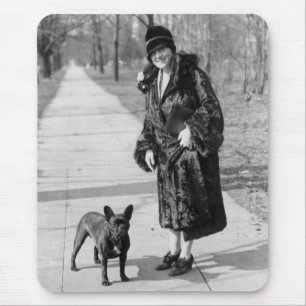 Woman with French Bulldog, 1920s Mouse Pad