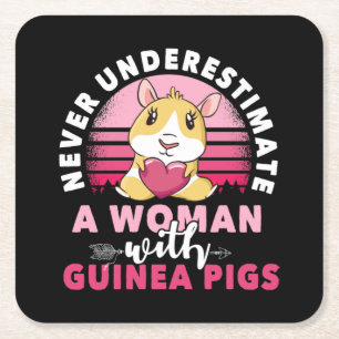 Woman with Guinea Pig Cavy Roddent Square Paper Coaster