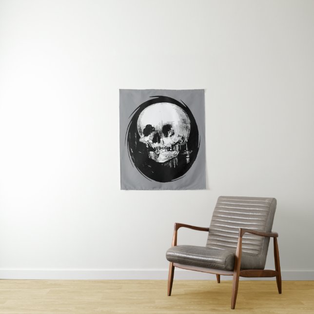 Woman With Halloween Cranium Reflection In Mirror Tapestry (In Situ)