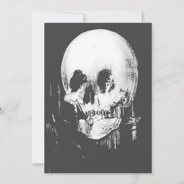Woman with Halloween Skull Reflection In Mirror Card (Front)