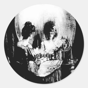 Woman with Halloween Skull Reflection In Mirror Classic Round Sticker