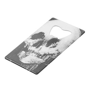 Woman with Halloween Skull Reflection In Mirror Credit Card Bottle Opener