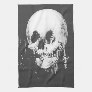 Woman with Halloween Skull Reflection In Mirror Kitchen Towel