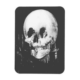 Woman with Halloween Skull Reflection In Mirror Magnet
