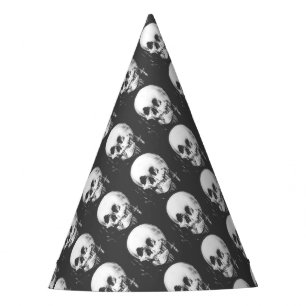 Woman with Halloween Skull Reflection In Mirror Party Hat