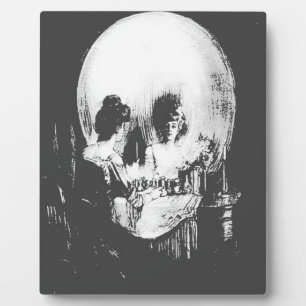 Woman with Halloween Skull Reflection In Mirror Plaque