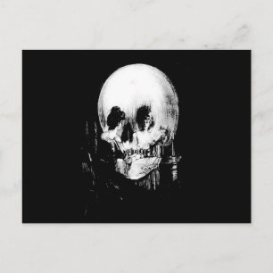 Woman with Halloween Skull Reflection In Mirror Postcard