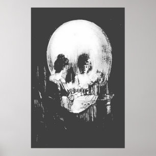 Woman with Halloween Skull Reflection In Mirror Poster
