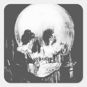 Woman with Halloween Skull Reflection In Mirror Square Sticker