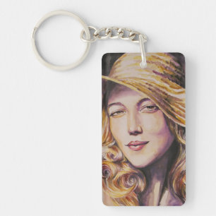 Woman with hat keychain