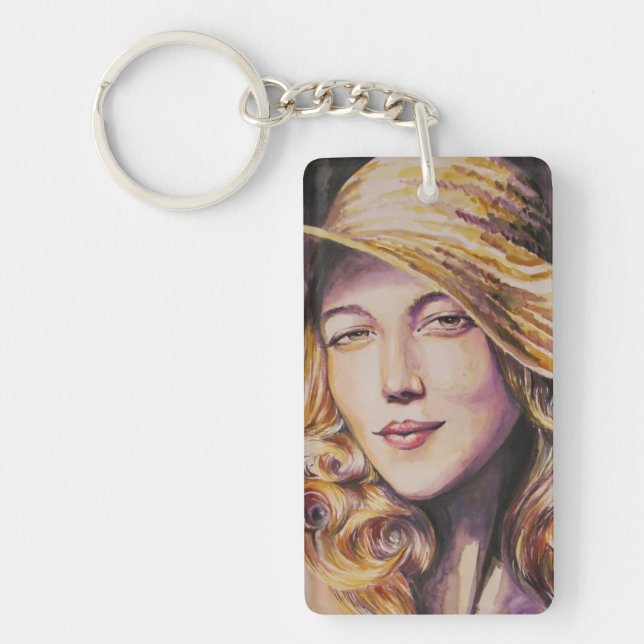 Woman with hat keychain (Front)