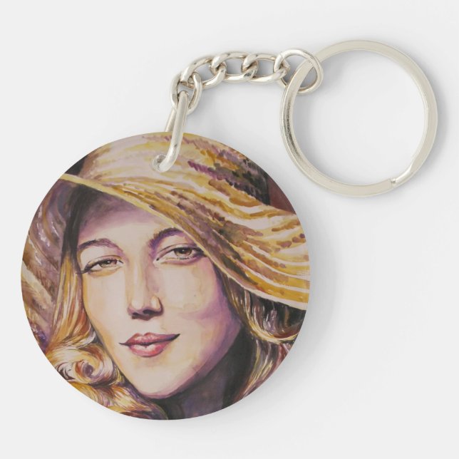 Woman with hat keychain (Back)