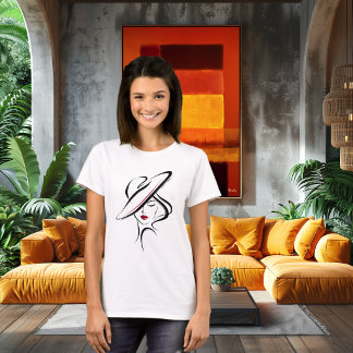 Woman with Hat Line Art Description T-Shirt
