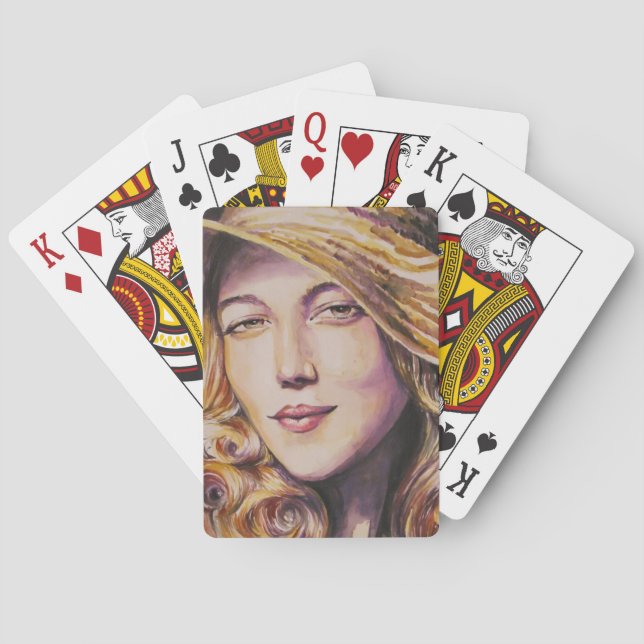 Woman with hat playing cards (Back)