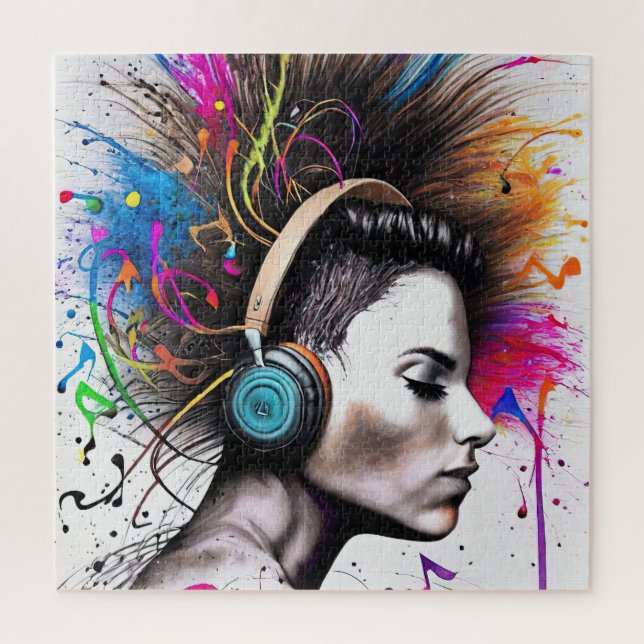 Woman with headphones jigsaw puzzle (Vertical)