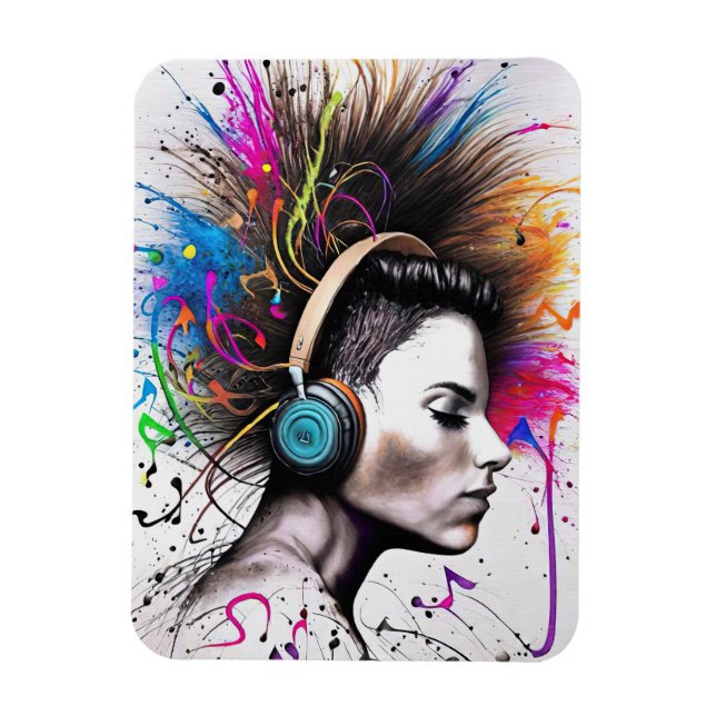 Woman with headphones magnet (Vertical)