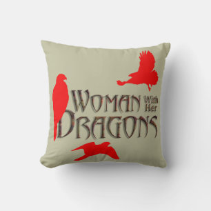 Woman with her Dragons Throw Pillow