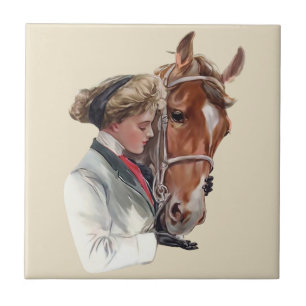 Woman With Her Favourite Horse Tile