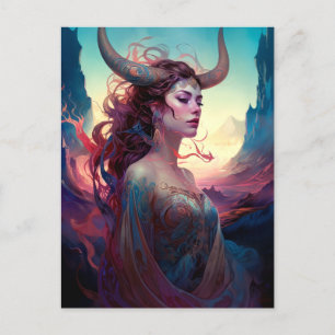 Woman With Horns Fantasy Art Postcard
