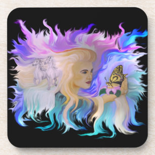 Woman with Horse and Butterfly Coaster