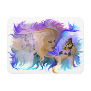 Woman with Horse and Butterfly Magnet