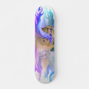 Woman with horse and butterfly on Lotus bloom Skateboard