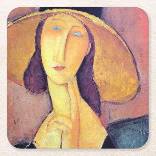 Woman with Large Hat, Modigliani Square Paper Coaster
