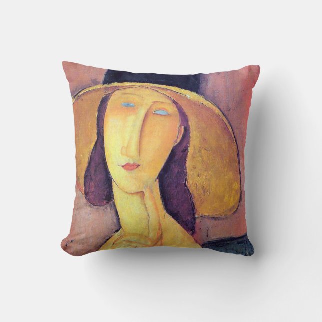 Woman with Large Hat, Modigliani Throw Pillow (Front)