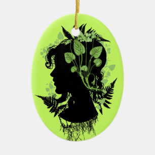 Woman with Leaves and Vines Ceramic Ornament