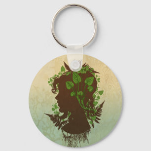 Woman with Leaves and Vines Keychain