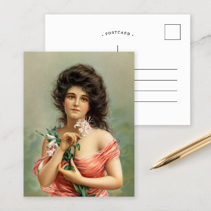 Woman with Lily   Louis Prang & Co. Postcard