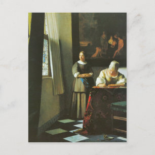 Woman with messenger by Johannes Vermeer Postcard
