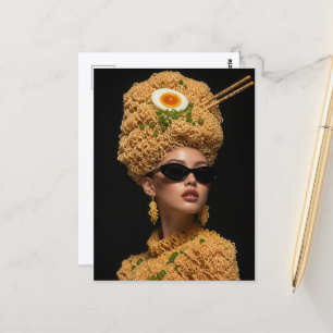 Woman with Noodles and Chopsticks Hair and Clothes Postcard