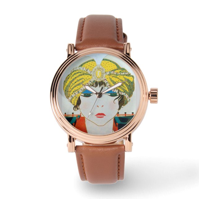 WOMAN WITH ORIENTAL YELLOW TURBAN / Beauty Fashion Watch (Front)