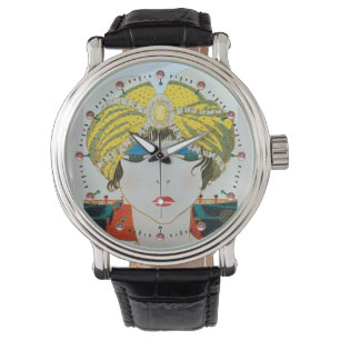 WOMAN WITH ORIENTAL YELLOW TURBAN / Beauty Fashion Watch