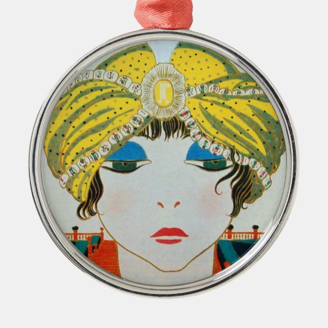 WOMAN WITH ORIENTAL YELLOW TURBAN METAL ORNAMENT (Front)