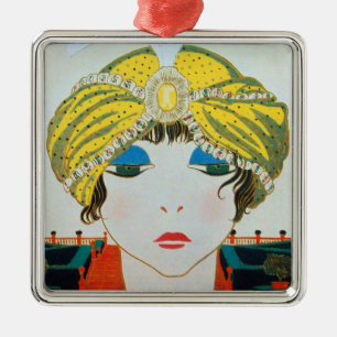 WOMAN WITH ORIENTAL YELLOW TURBAN METAL ORNAMENT